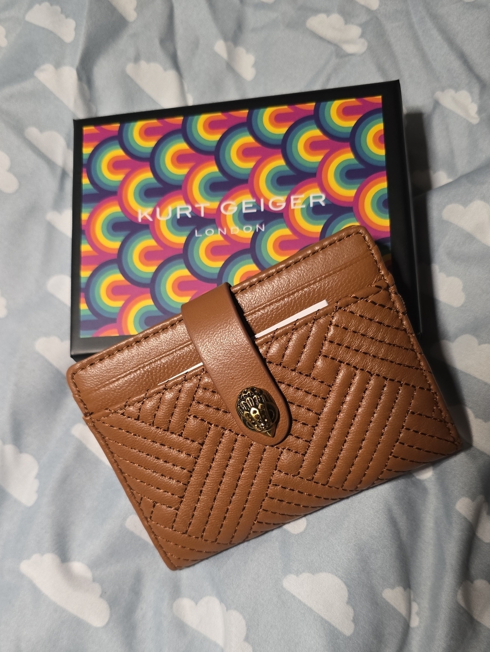 Kurt Geiger Tan Quilted Leather Cardholder with Signature Clasp